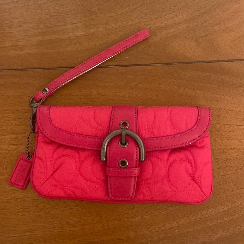 Coach Hot Pink Quilted Nylon Soho Signature Wristlet … Gem
